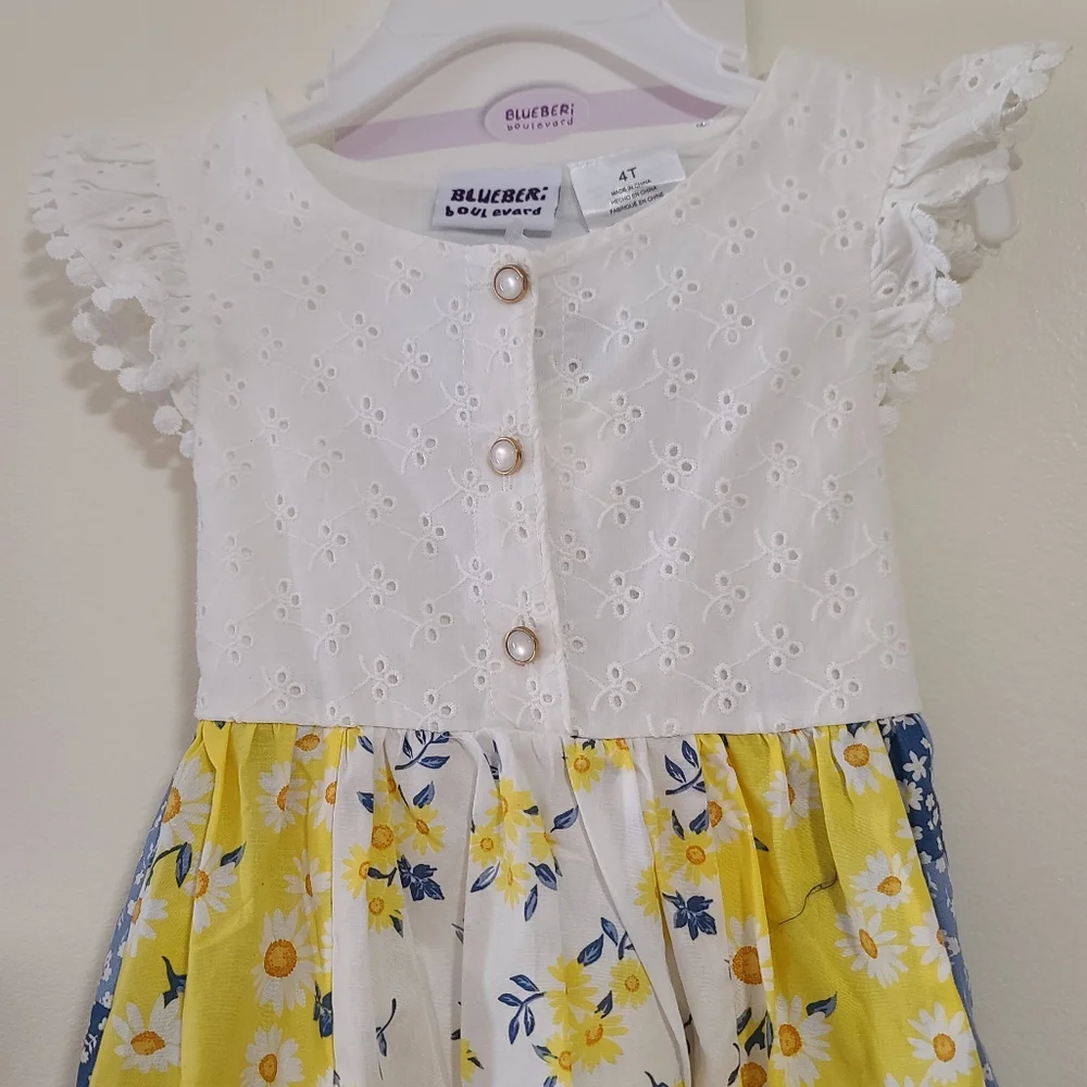New Blueberi Boulevard Girls 4T Floral Summer Cotton Dress with Sunhat